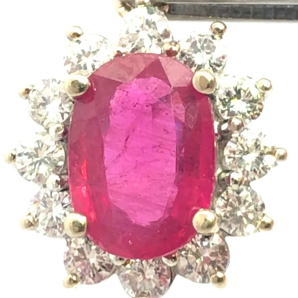 Estate 14K White Gold Oval Ruby Diamond Halo Pendant - Picture 4 of 11